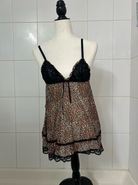 Leopard Lace-Trim Chemise Slip in Brown and Black